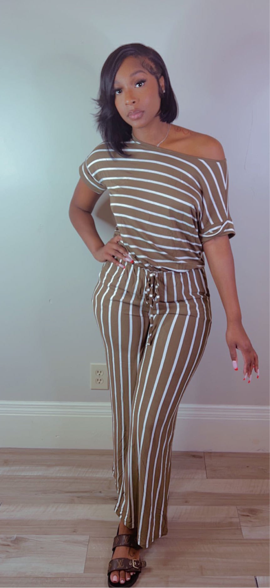 Pinstripe Jumpsuit (Olive)