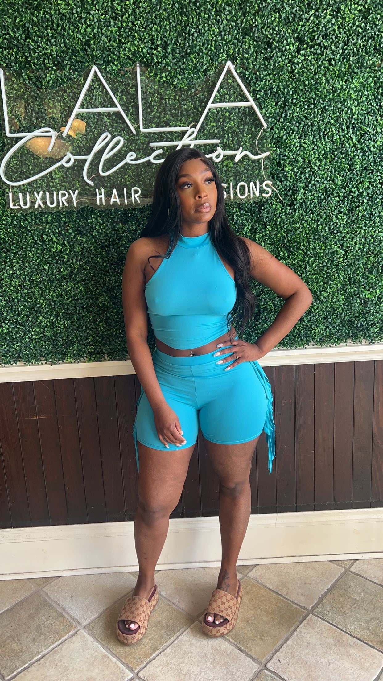 Fringe Short Set (Turquoise)