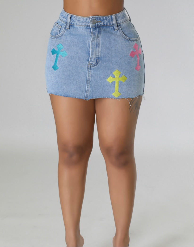 Cross Me Denim Skirt