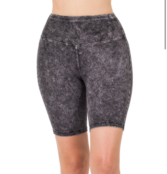 Mineral Wash Biker Shorts(Charcoal)
